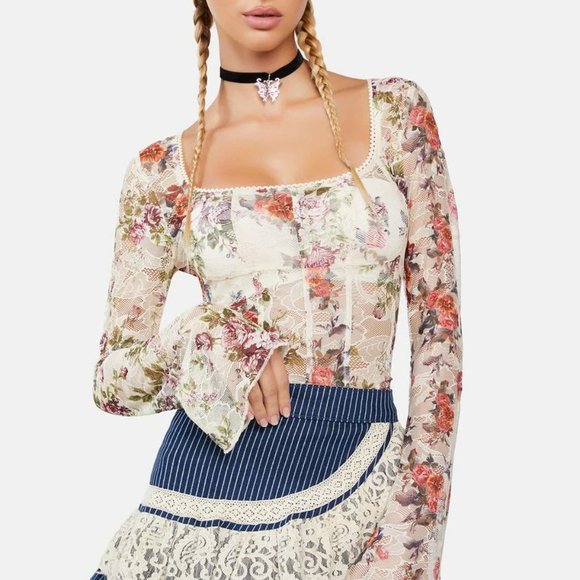 Dolls Kill Tops - dELiA*s by Dolls Kill Once Loved Corset Floral Top